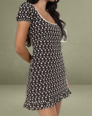 Bella Mini Tea Dress in Floral Broderie Brown