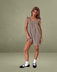 Sanaly Mini Dress in Mini Gingham Brown
