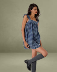 Sanaly Mini Dress in Navy Tartan Rami