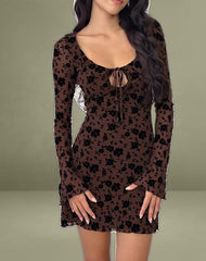 Gizio Long Sleeve Mini Dress in Garden Floral Brown