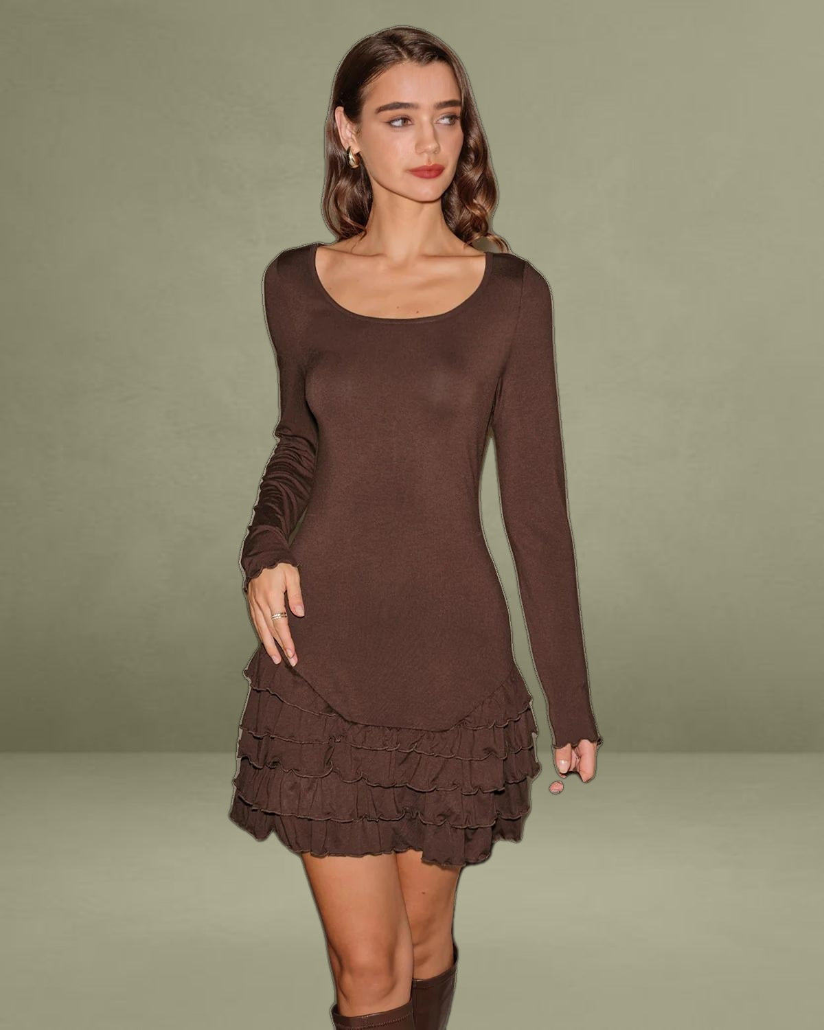 Brown Tiered A-Line Mini Dress