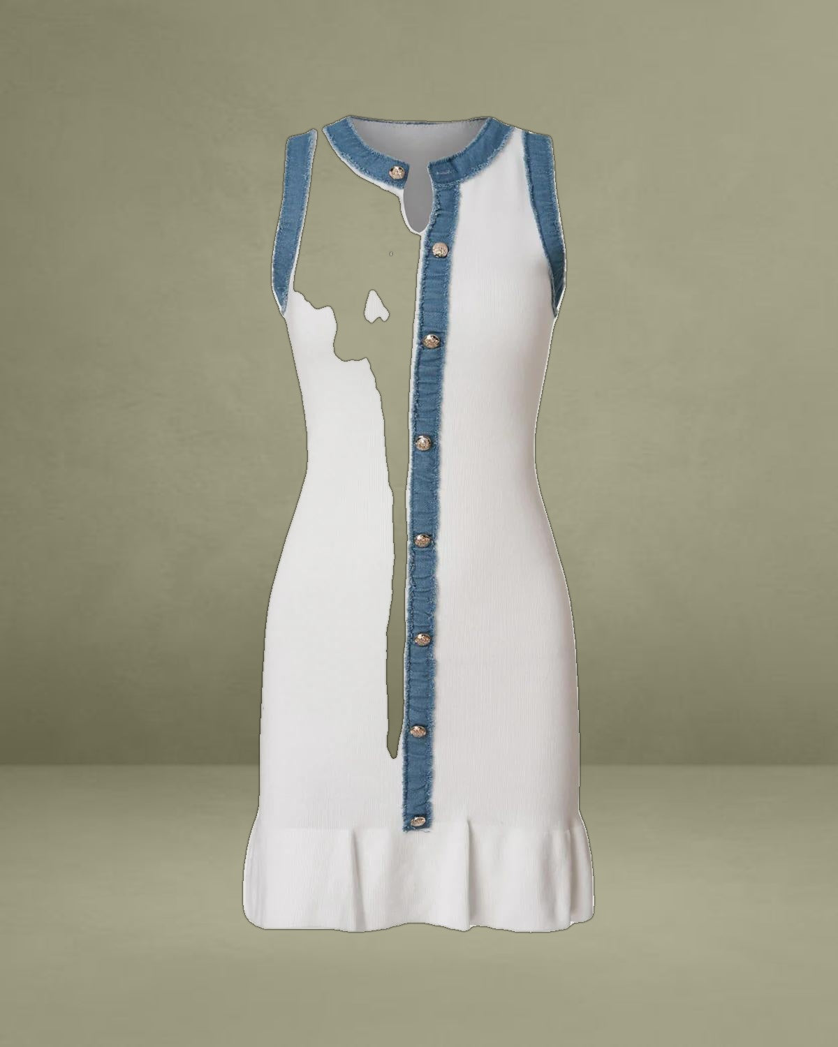 White Contrast Bodycon Sleeveless Sweater Dress