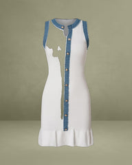 White Contrast Bodycon Sleeveless Sweater Dress