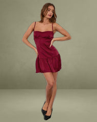 Oshi Open Back Mini Dress in Satin Red