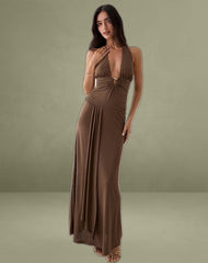 Ryoko Maxi Dress in Cupro Dark Brown
