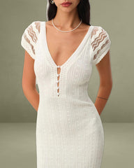 White Crochet Bodycon Sweater Dress