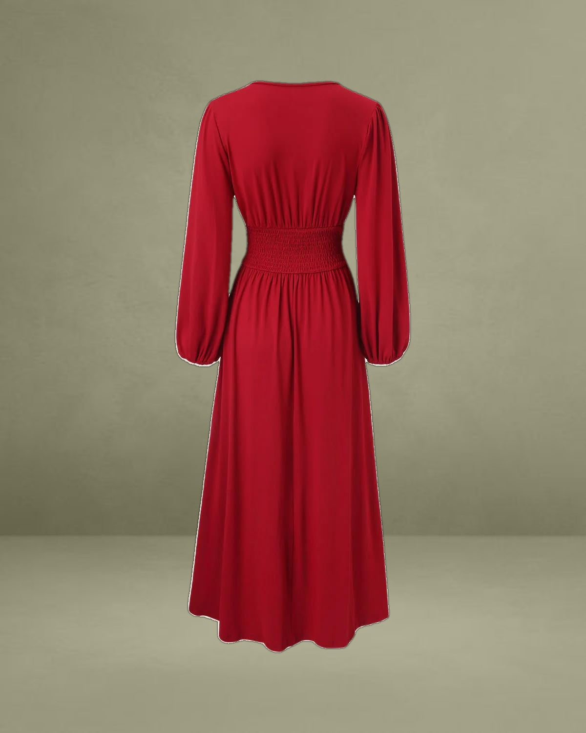 Wine Red Bishop Sleeve Maxi Dress