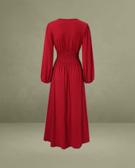 Wine Red Bishop Sleeve Maxi Dress