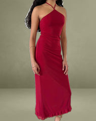 Ribka Halterneck Midi Dress in Mesh Cherry