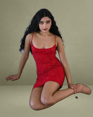 Ismene Mini Dress in Unlined Lace Red