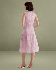 Pink Striped Sleeveless Midi Dress