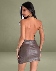 Montana Halter Mini Dress in Shimmer Brown