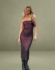 Rosbandi Bandeau Midi Dress in Black Pink Lining