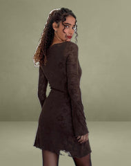 Sevila Long Sleeve Mini Dress in Romantic Rose Flock Brown
