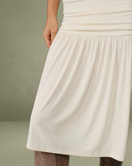 Beige Ruched A-Line Slip Midi Dress