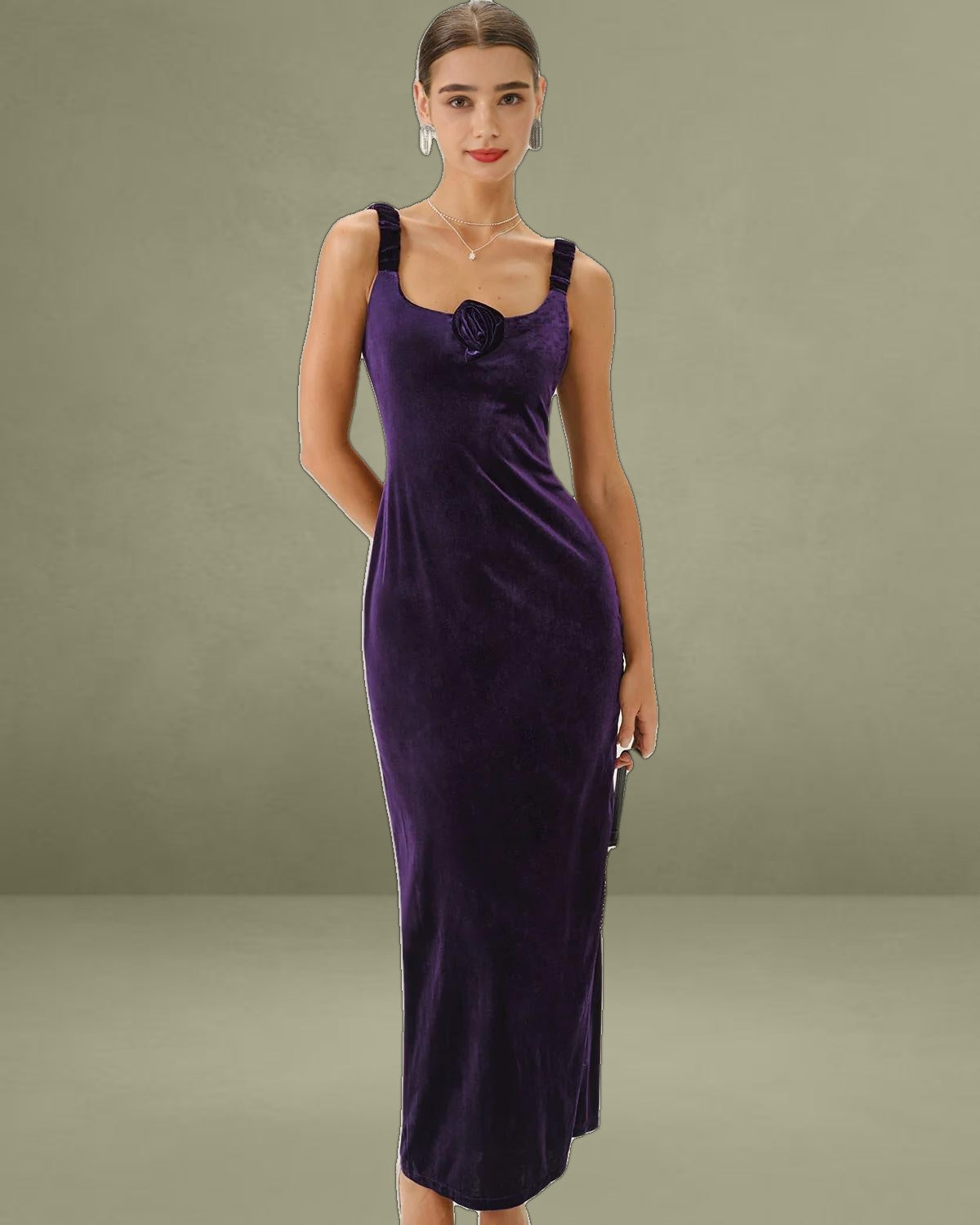Purple U Neck Bodycon Velvet Maxi Dress