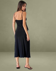 Jacy Ruffle Midi Dress in Mesh Black