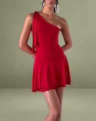 Boone One Shoulder Mini Dress in Slinky Red