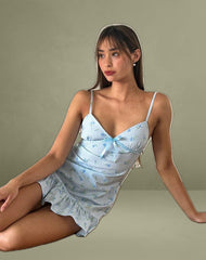 Tivata Mini Dress in Blue Flower Gingham