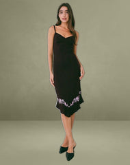 Quelin Midi Dress in Chocolate Brown with Rose Embroidery