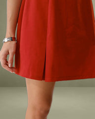 Red Square Neck A-Line Mini Dress