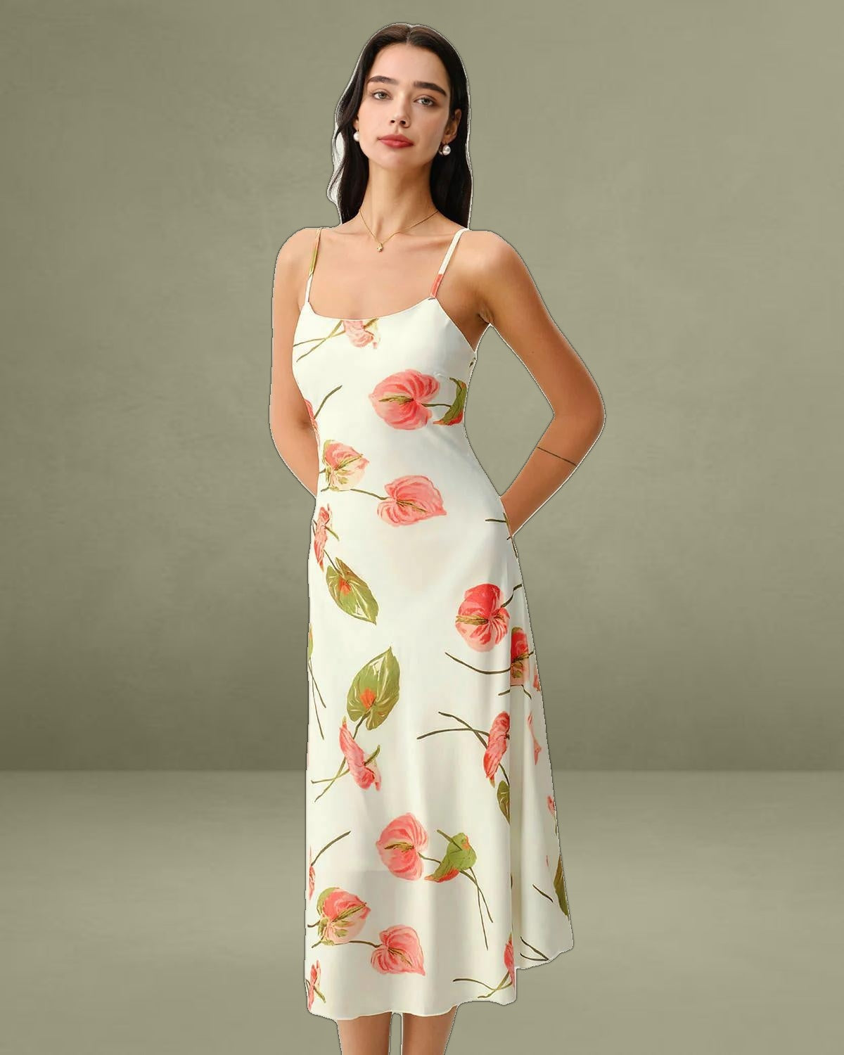 White Floral Slip Midi Dress