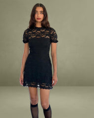 Adele Mini Tea Dress in Black Jasmine Lace