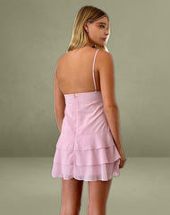 Riasi Ruffle Mini Dress in Chiffon Baby Pink