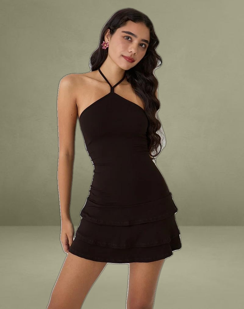 Suzetta Halter Mini Dress in Chocolate Brown