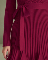 Wine Red Wrap Sweater Mini Dress