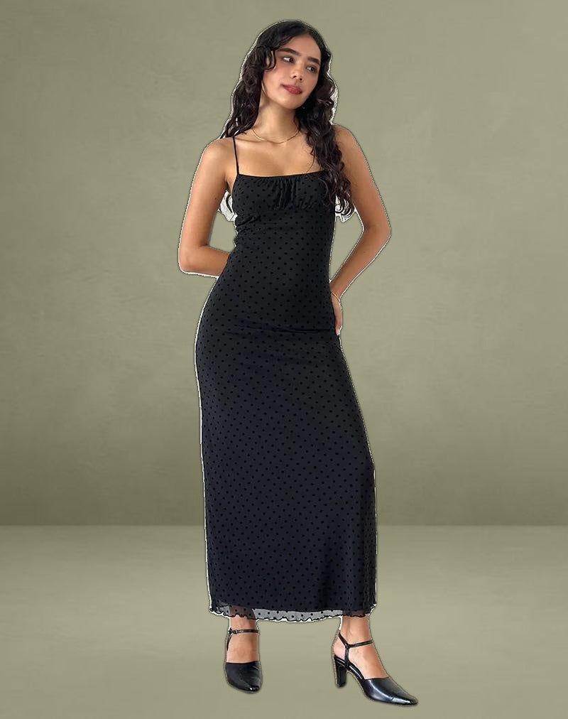 Darsih Maxi Dress in Basic Polka Black Flock