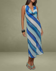 Anira Dress in Chiffon Painted Stripe Blue
