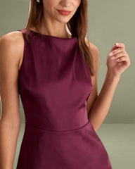Purple Boat Neck Sleeveless Mini Dress