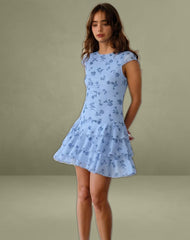 Mirtilo Mini Dress in Inky Blue Floral Mesh