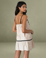 Berin Mini Tea Dress in Linen Ecru with Black Binding