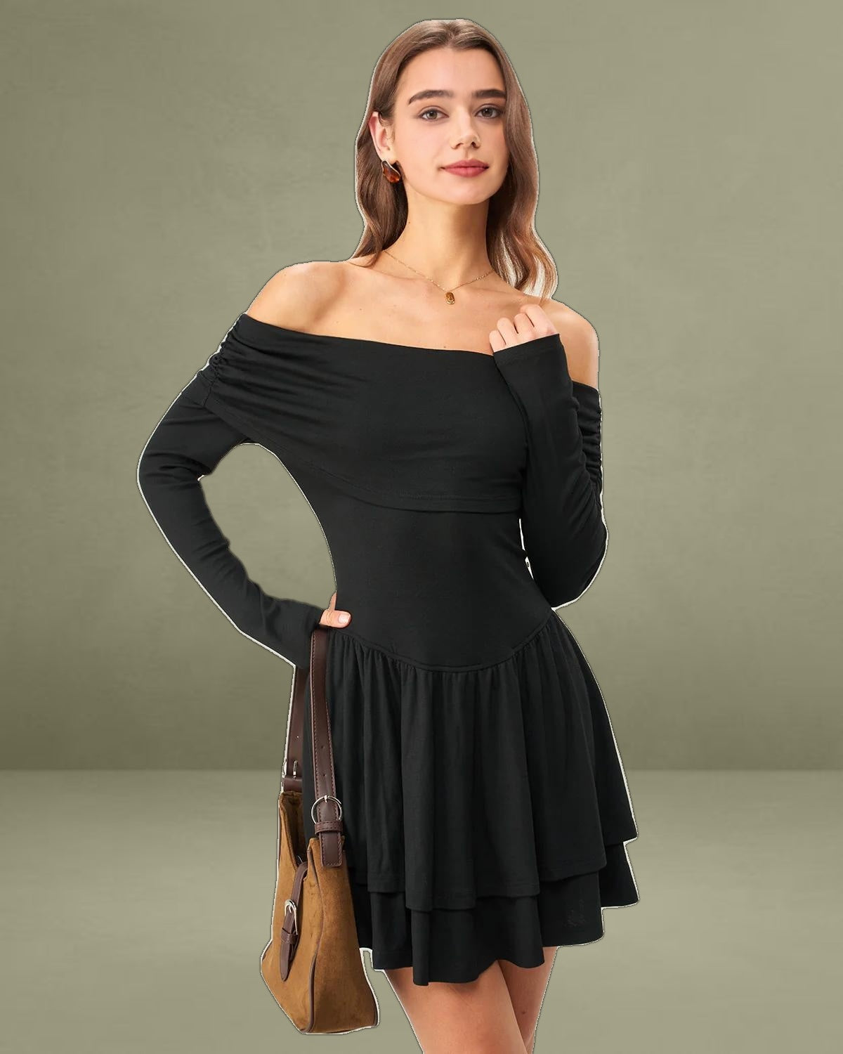 Black A-Line Off The Shoulder Mini Dress