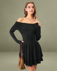 Black A-Line Off The Shoulder Mini Dress