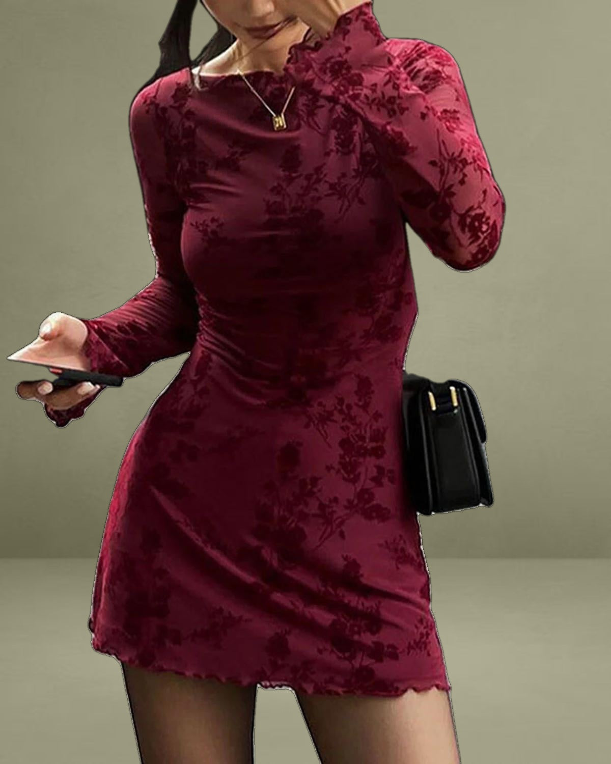 Red Floral Round Neck Mini Dress