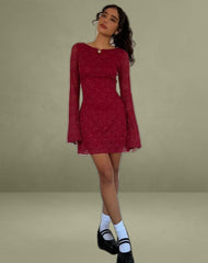 Sevila Long Sleeve Mini Dress in Deep Red Lace