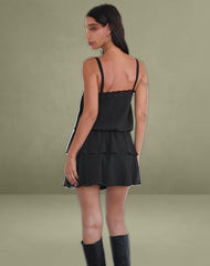 Wasinah Mini Dress in Black Chiffon with Lace Trim