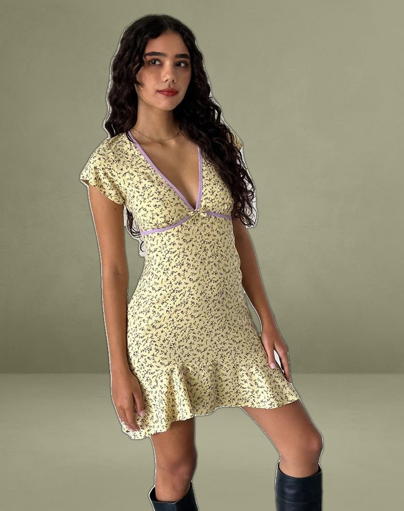 Gysele Mini Dress in Flowing Flower Yellow