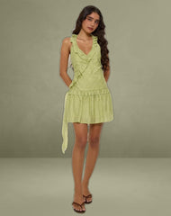 Lorena Mini Dress in Chiffon Stripe Green