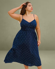 Navy Polka Dot Plus Size Slip Midi Dress
