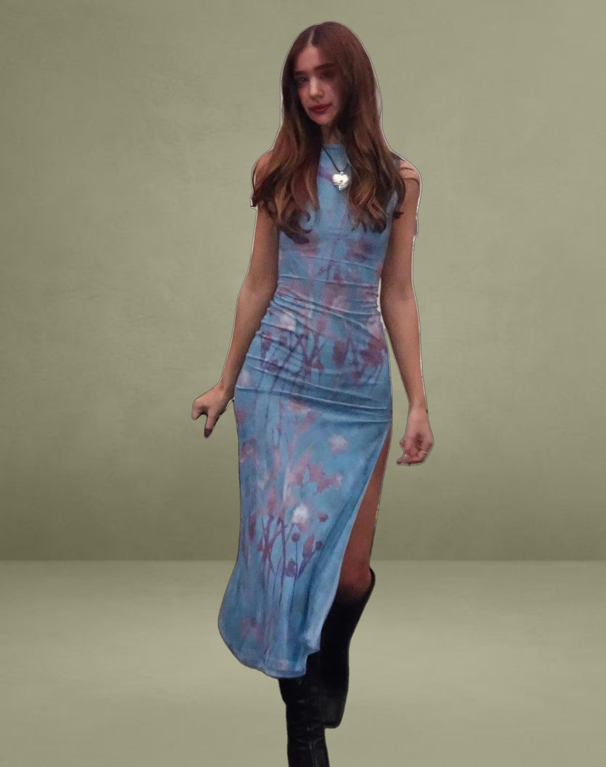 MOTEL X JACQUIE Flo Midi Dress in Lumen Mesh Blue