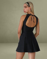 Radeta Mini Dress in Black with Ivory Bows