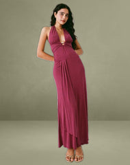 Ryoko Maxi Dress in Cupro Burgundy