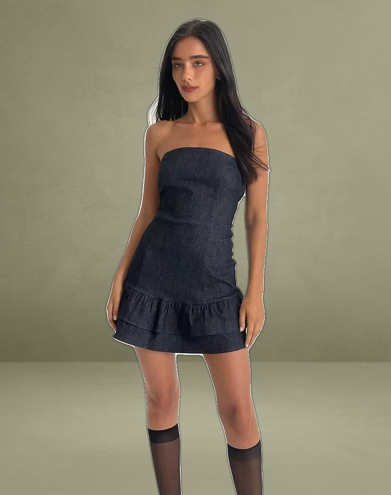 Luminis Mini Dress in Dark Denim Indigo