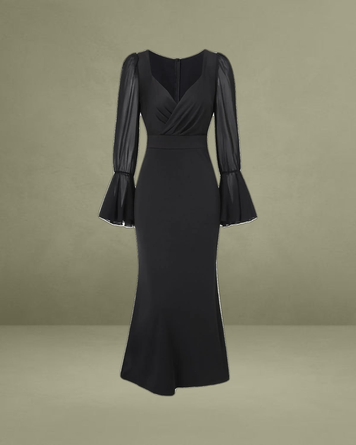 Black V Neck Bell Sleeve Maxi Dress