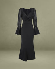 Black V Neck Bell Sleeve Maxi Dress