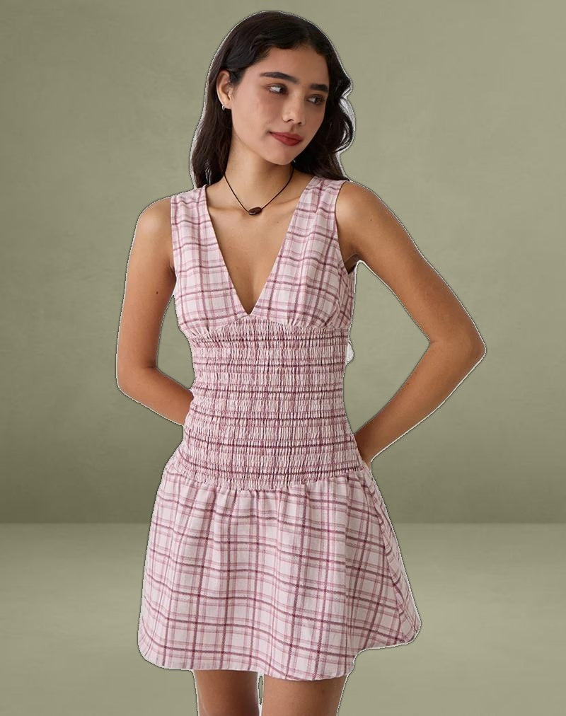 Hevoria Mini Dress in Basic Tartan Pink